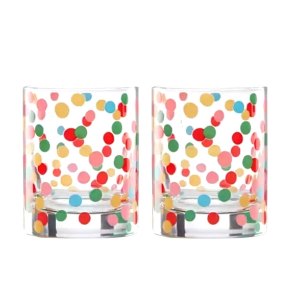 Kate Spade ITS RAINING CONFETTI Double Old Fashioned Whiskey Glass Set of 2 New - Picture 7 of 16